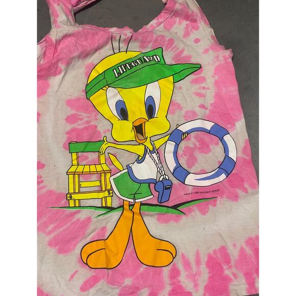 Looney Tunes, Lifeguard Tweety, Tie-Dye Tank Top, Pink-White, 1996, Official - Picture 2 of 5